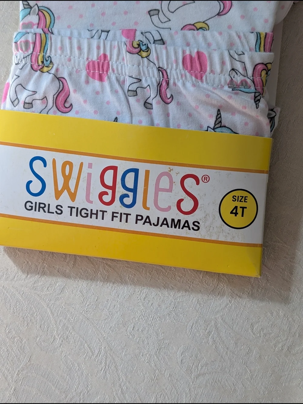 Swiggles Girls Tight Fit 2-Piece Unicorn Pajama Set 4T White/Pink LS